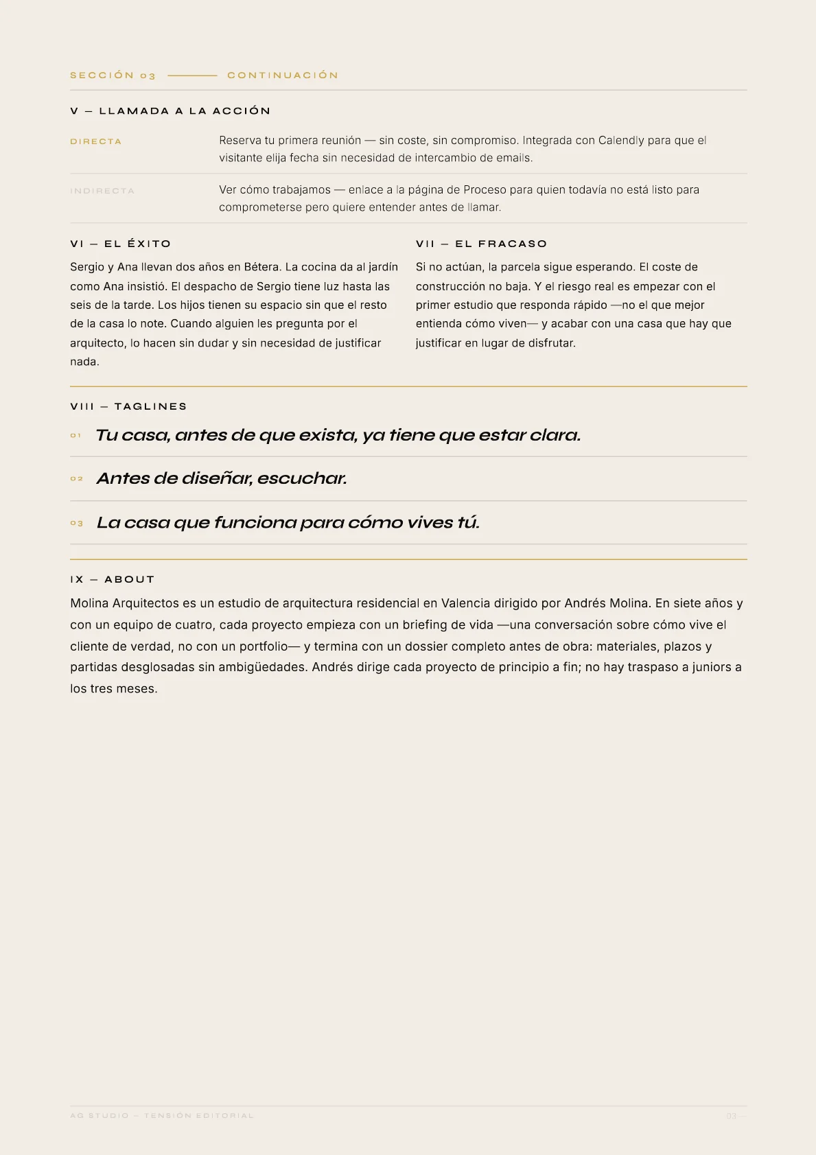 Molina Arquitectos — 03 · La transformación: Cómo vive Sergio y Ana dos años después. Y el riesgo de no actuar.