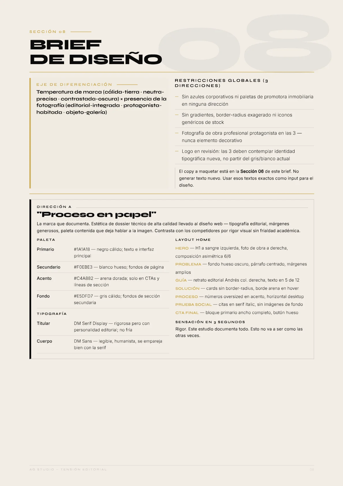 Molina Arquitectos — 09 · Brief de diseño: La marca que documenta. Tres direcciones para un mismo argumento.