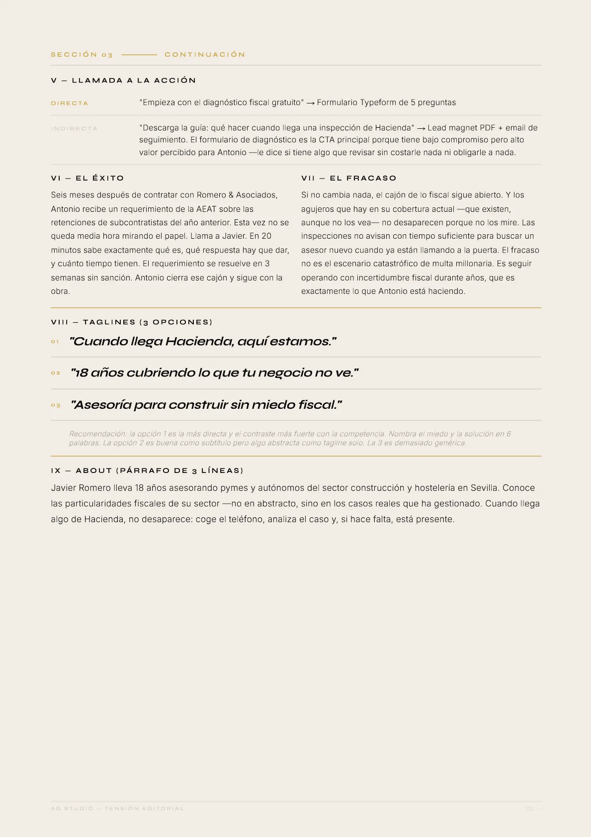 Romero & Asociados — 04 · El tono: Lenguaje de obra, no de despacho.