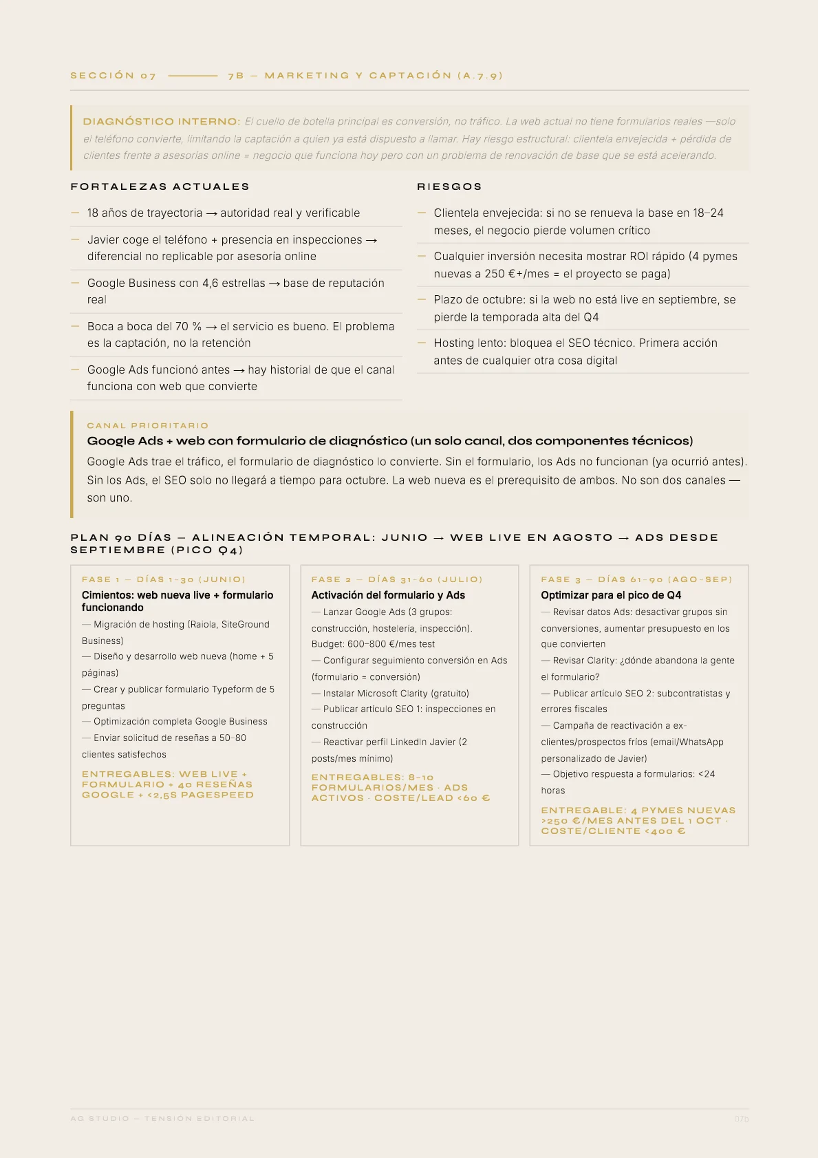 Romero & Asociados — 11 · Plan de captación: El cuello de botella es la conversión, no el tráfico.