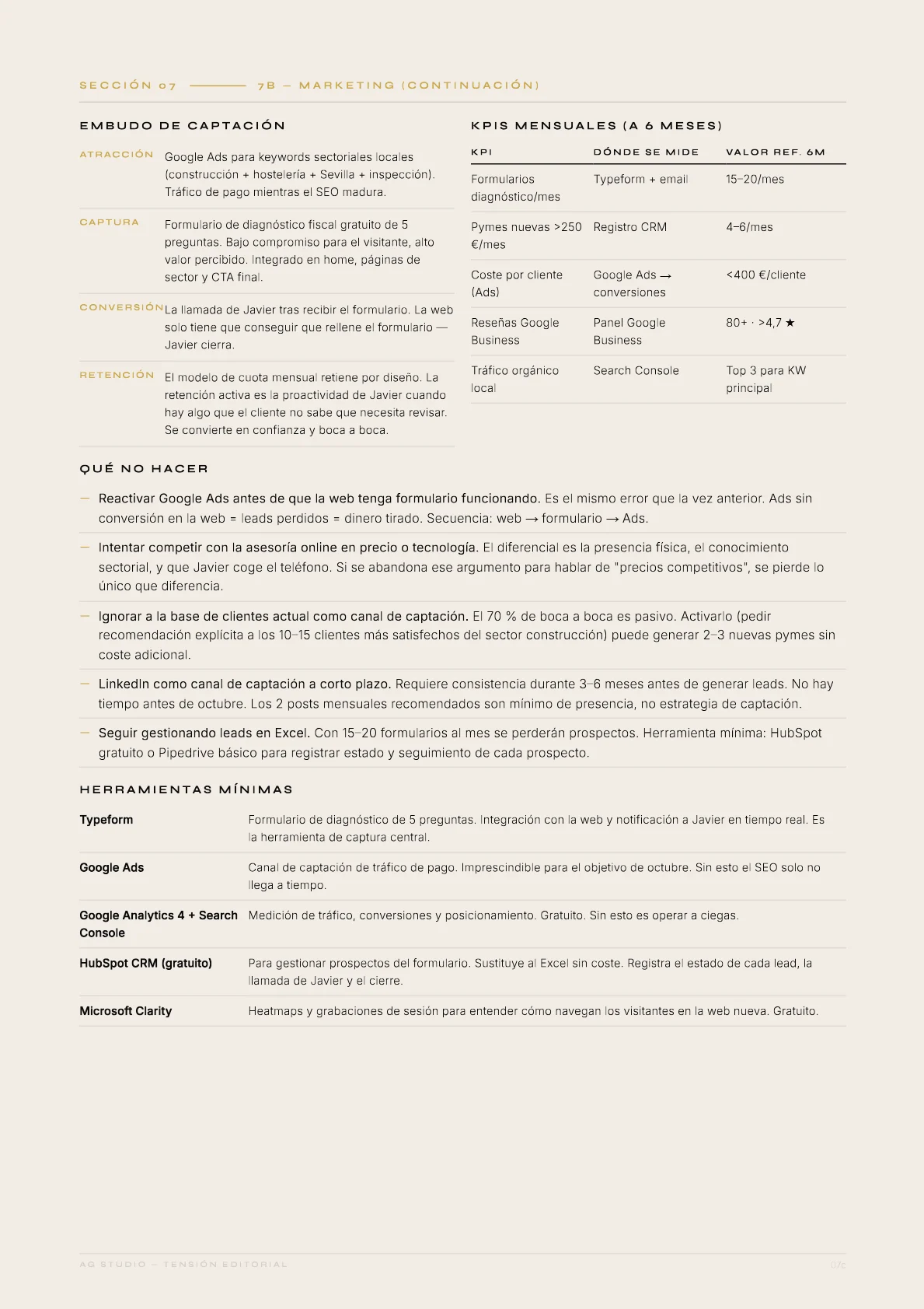 Romero & Asociados — 12 · Embudo y KPIs: Cinco métricas. Solo las que importan para medir si funciona.