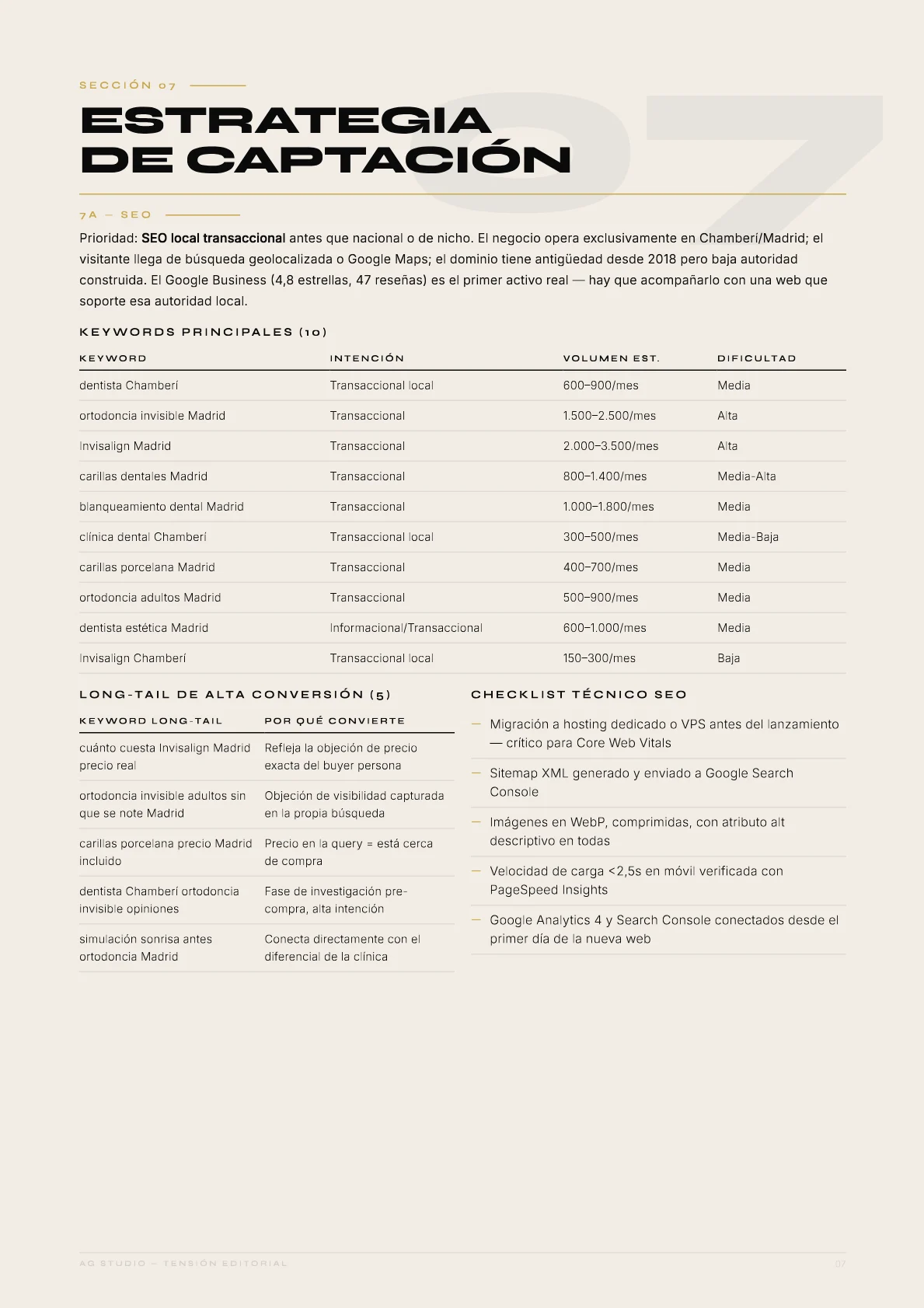 Clínica Vidal Dental — 09 · Estrategia de captación: SEO local transaccional antes que nacional o de nicho.