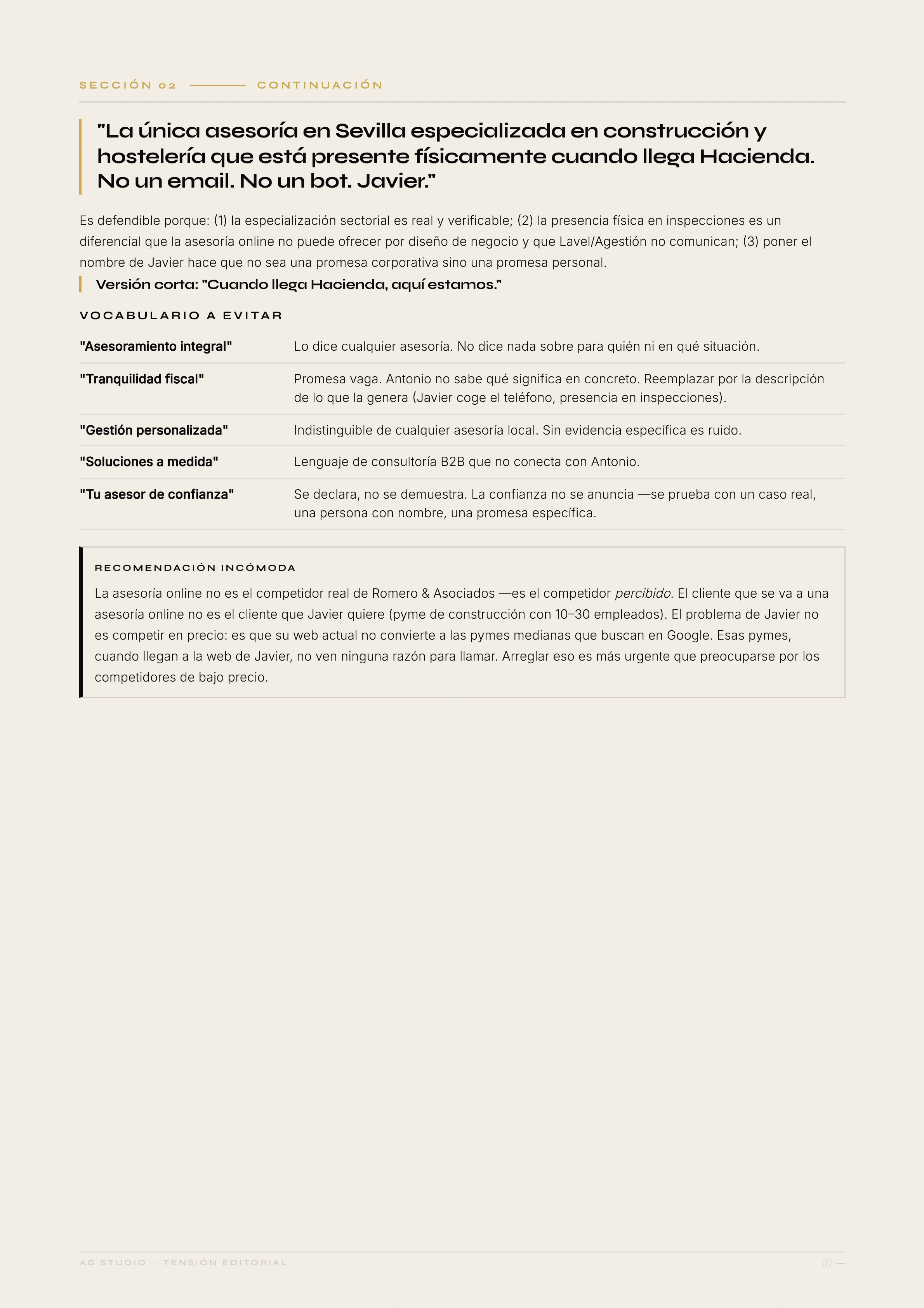 Dónde estamos en el mercado — página interior del documento de estrategia AG Studio