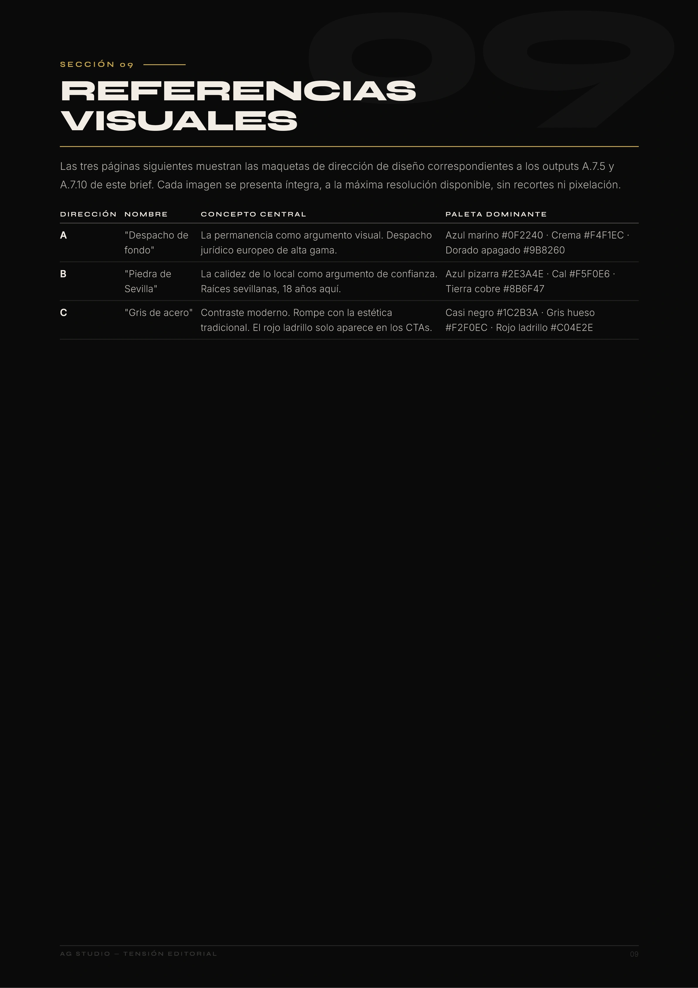 Referencias visuales — página interior del documento de estrategia AG Studio